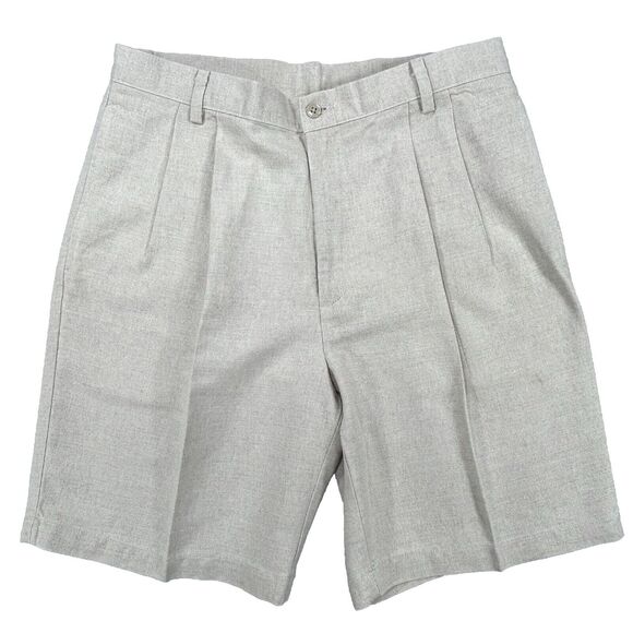 Dockers Shorts Men 34 Cream Linen Cotton Chino Pleated Golf Pockets Casual Khaki - Picture 1 of 8